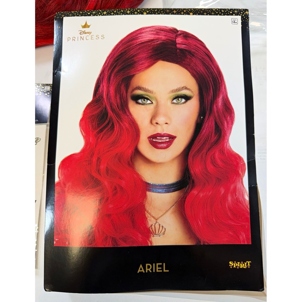 Spirit Disney Princess Ariel Red Wavy Wig One Size w/ Jewelry, Gloves, Stickers